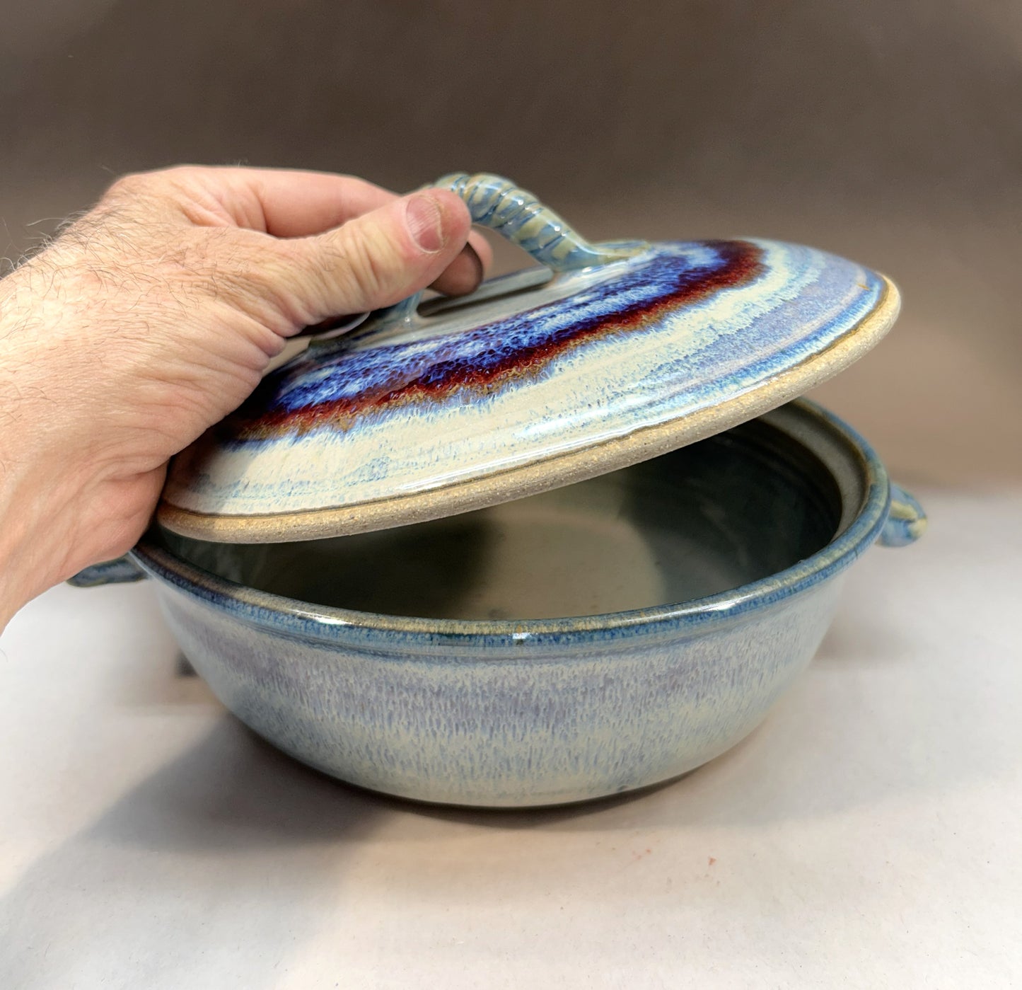 Handmade Pottery Lidded Casserole - Electric Blue Glaze - Serving Ware