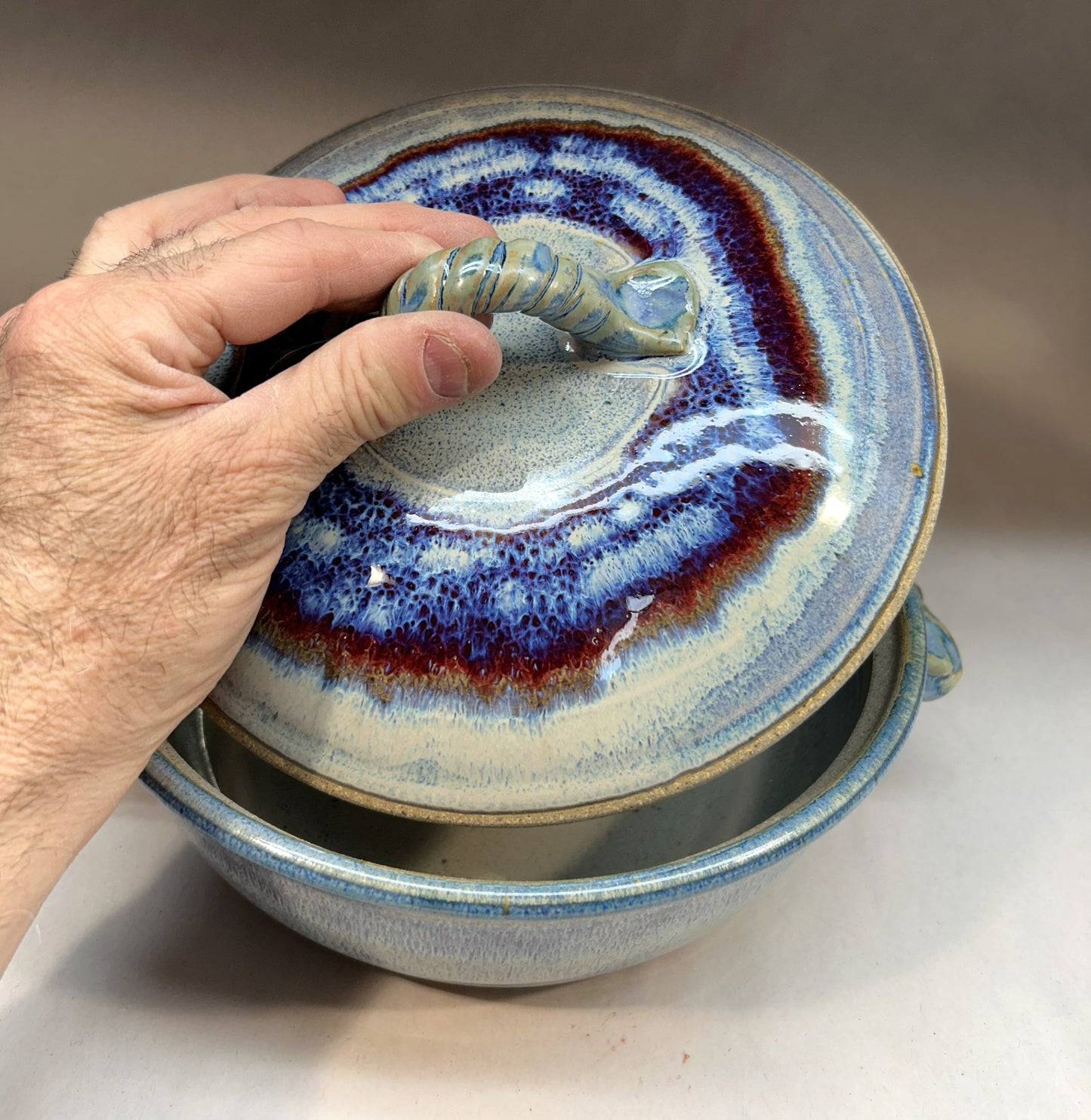 Handmade Pottery Lidded Casserole - Electric Blue Glaze - Serving Ware