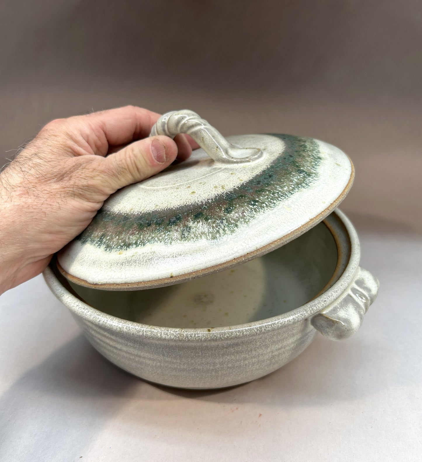 Handmade Pottery Lidded Casserole - Trout green glaze - Serving Ware