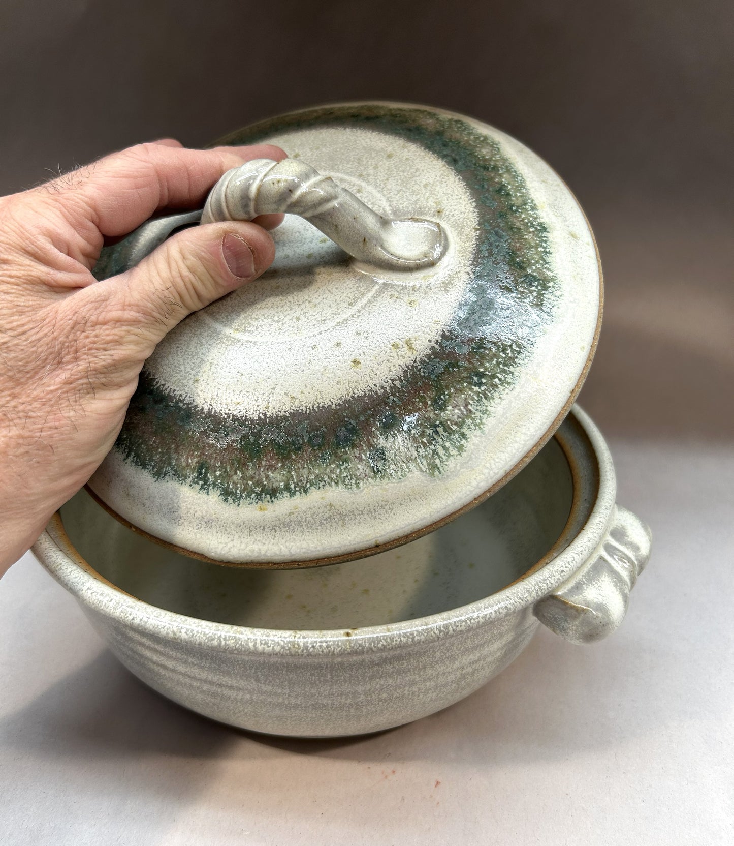 Handmade Pottery Lidded Casserole - Trout green glaze - Serving Ware