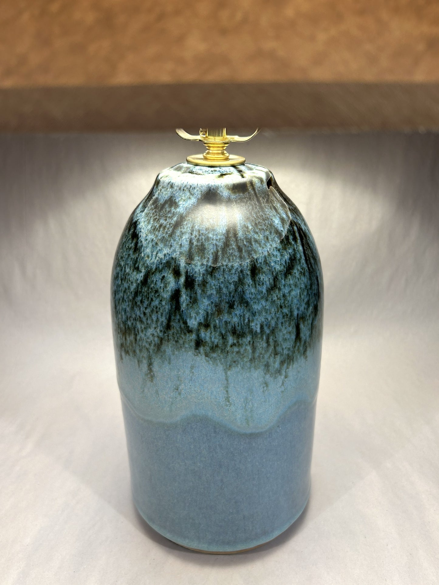 Handmade Pottery Lamp with Blue-Green Ash Glaze - Handmade Finial