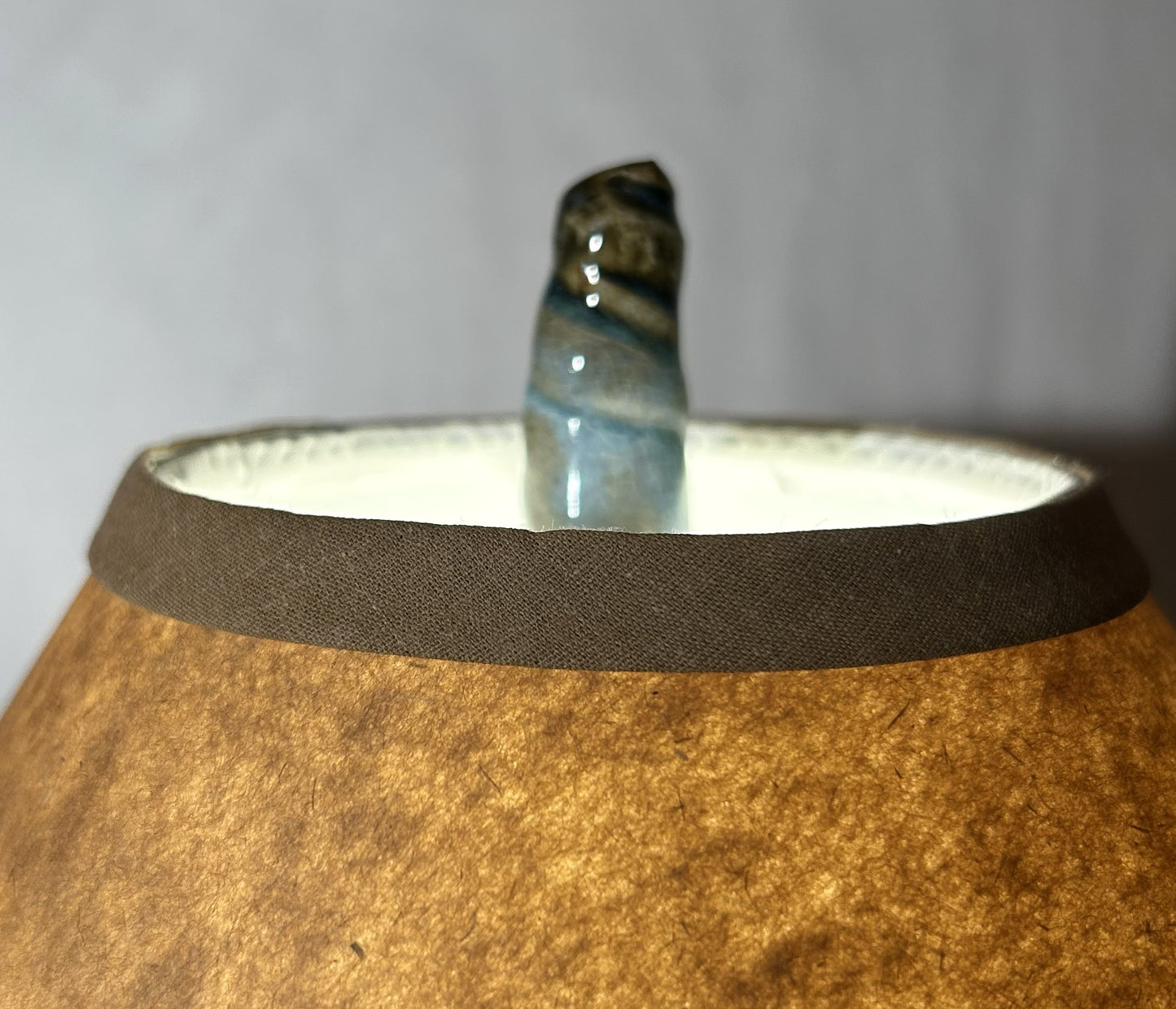 Handmade Pottery Lamp with Blue-Green Ash Glaze - Handmade Finial