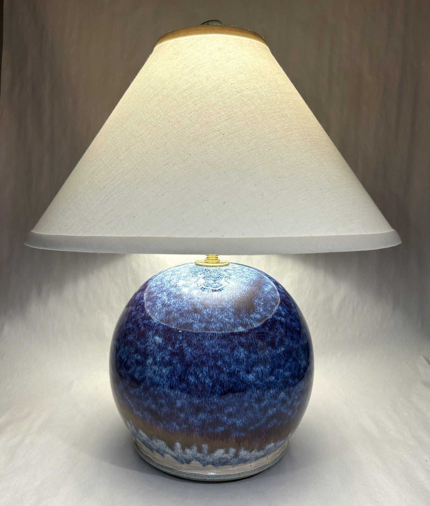 Handmade Pottery Lamp - Wrinkled Paper Shade - Electric Blue Glaze