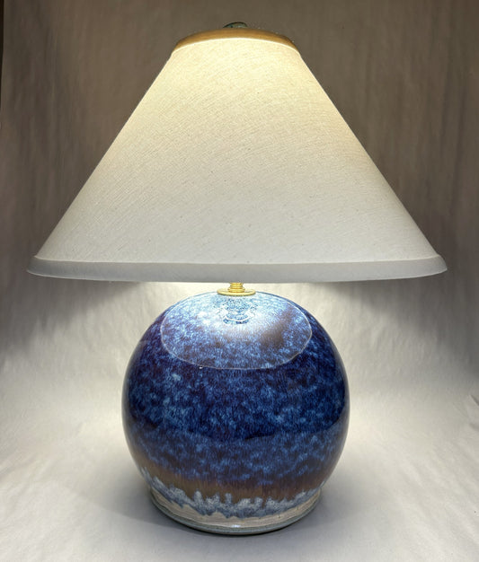 Handmade Pottery Lamp - Wrinkled Paper Shade - Electric Blue Glaze
