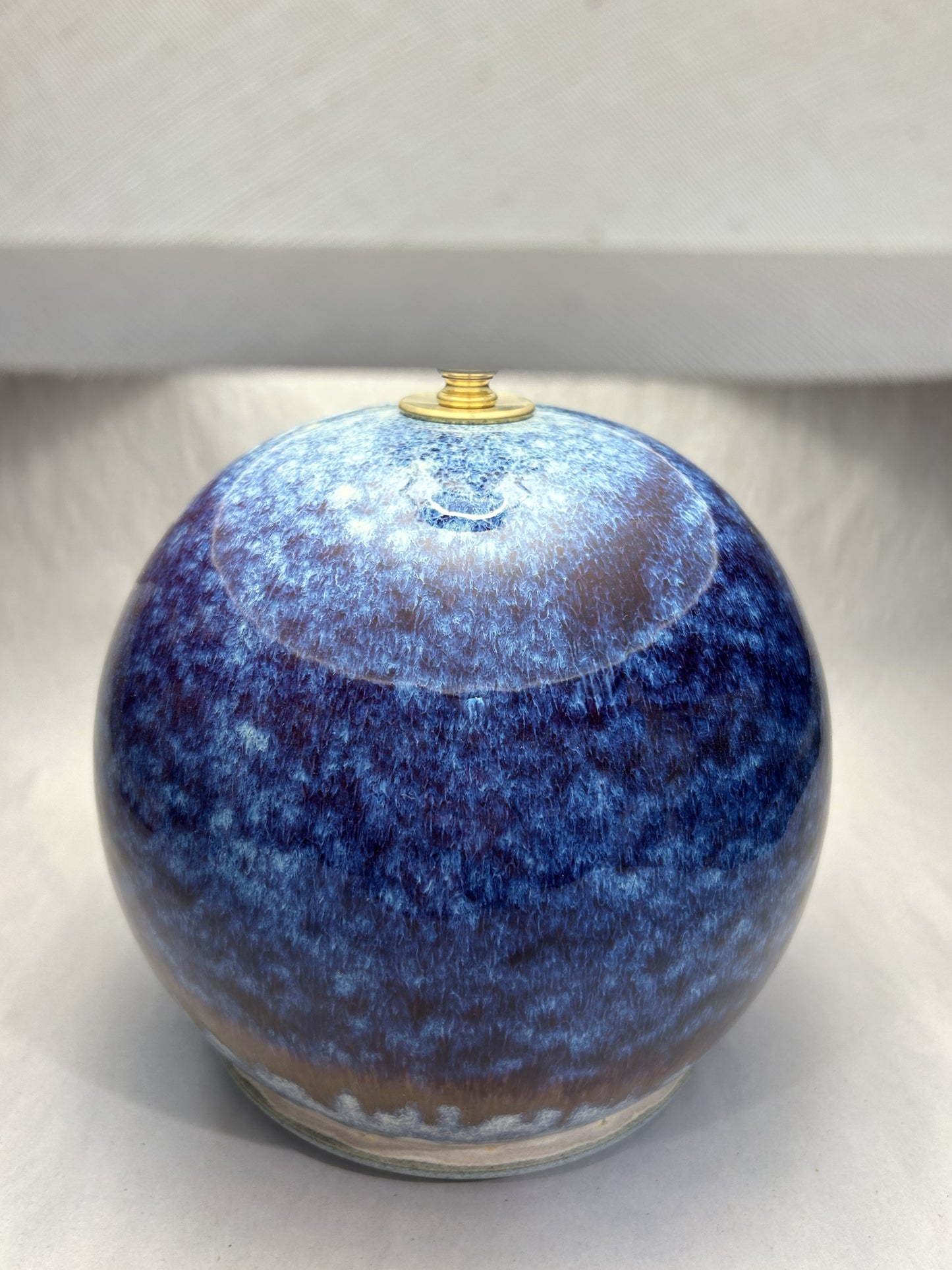 Handmade Pottery Lamp - Wrinkled Paper Shade - Electric Blue Glaze