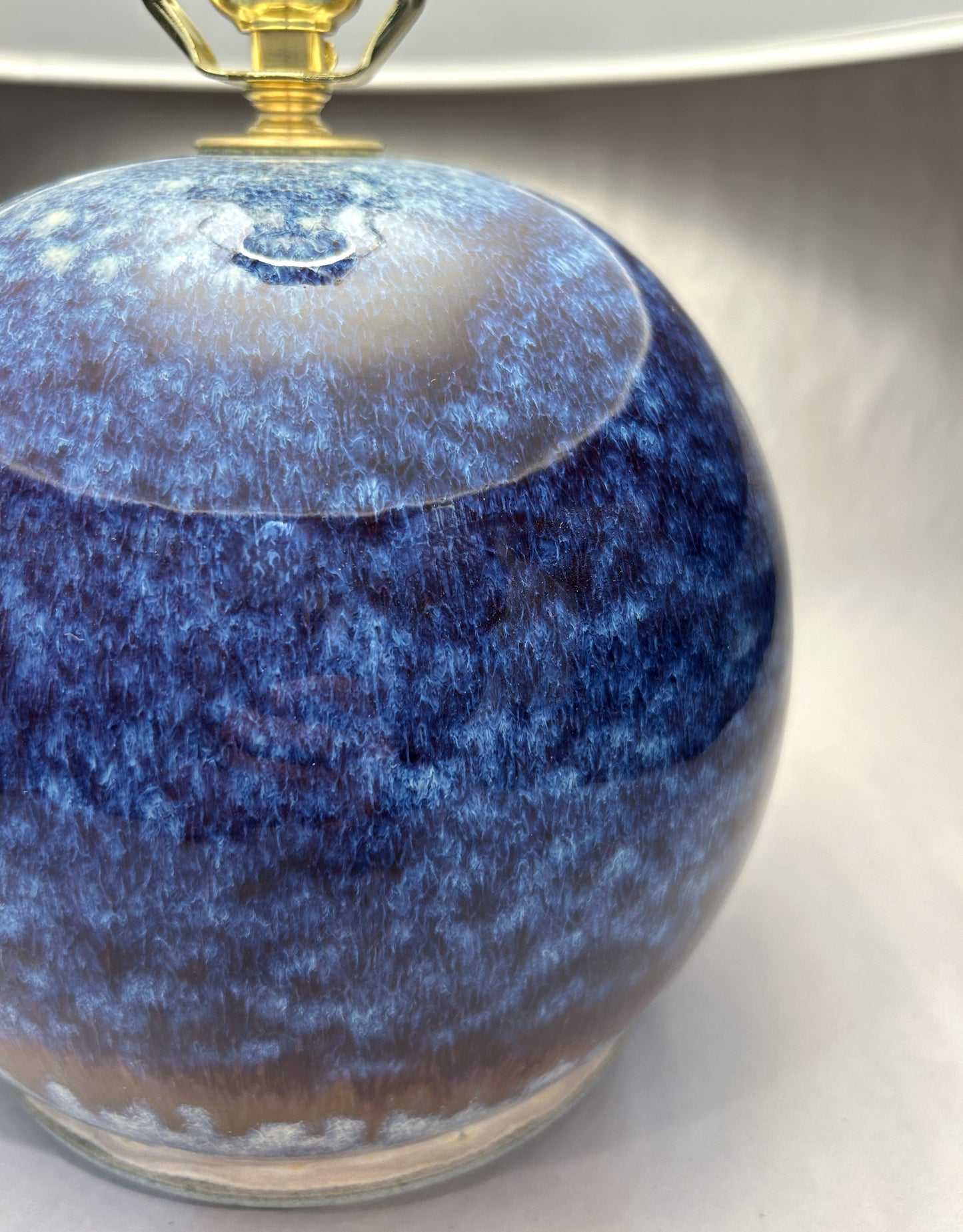 Handmade Pottery Lamp - Wrinkled Paper Shade - Electric Blue Glaze