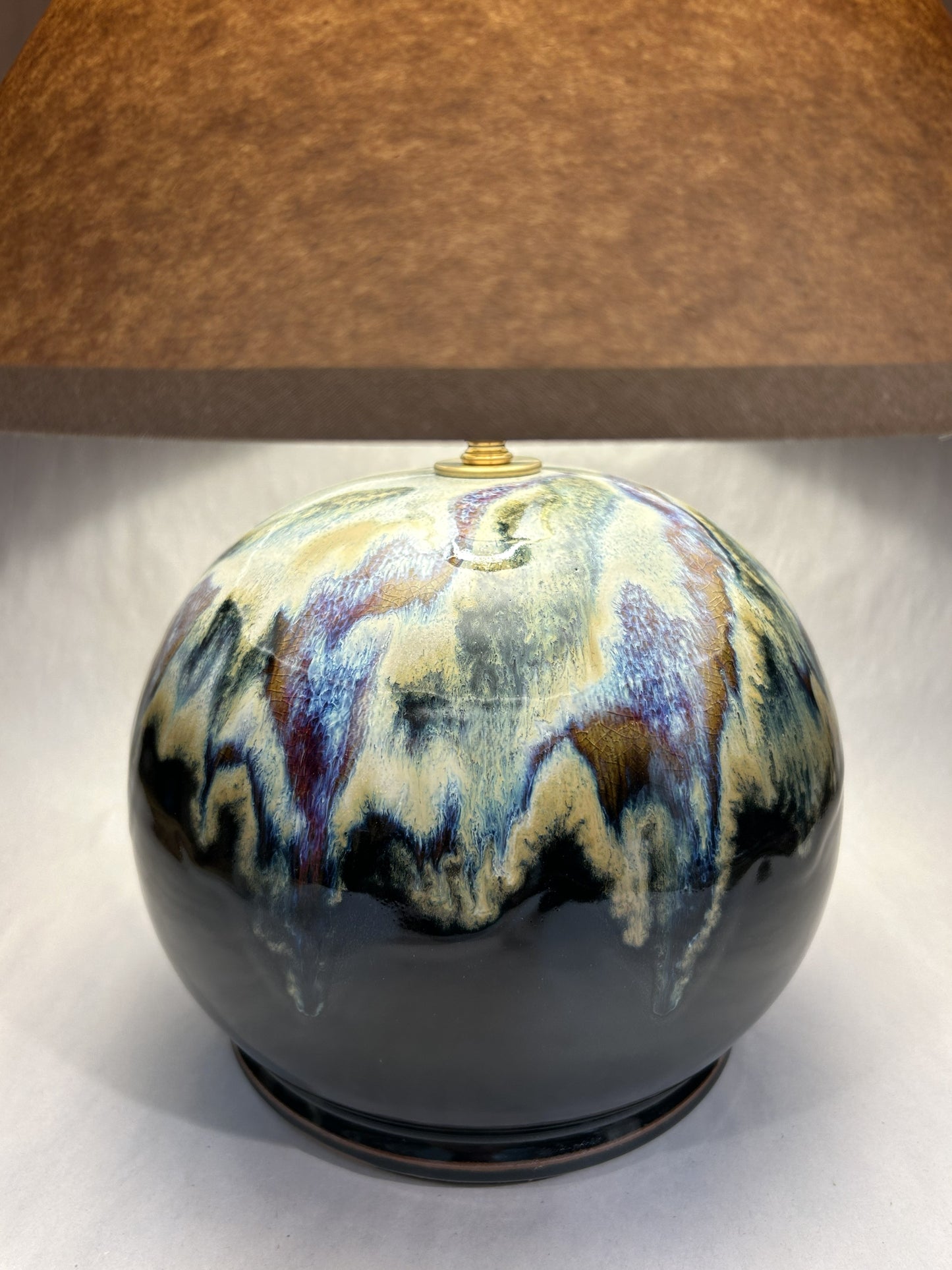 Handmade Pottery Table Lamp with Everything Glaze & Handmade Pottery Finial | One-of-a-Kind Artisan Ceramic Lamp | Rustic Farmhouse Home Décor