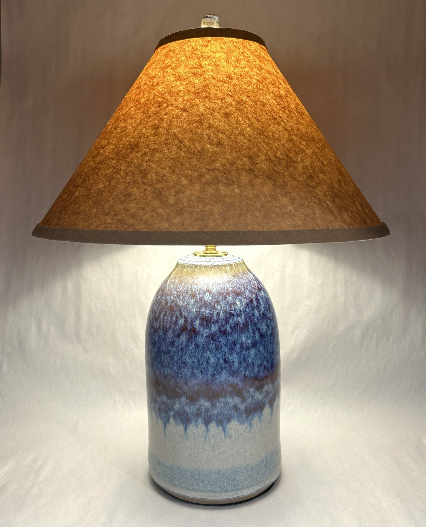 Handmade Pottery Lamp with Electric Blue Glaze - Handmade Finial