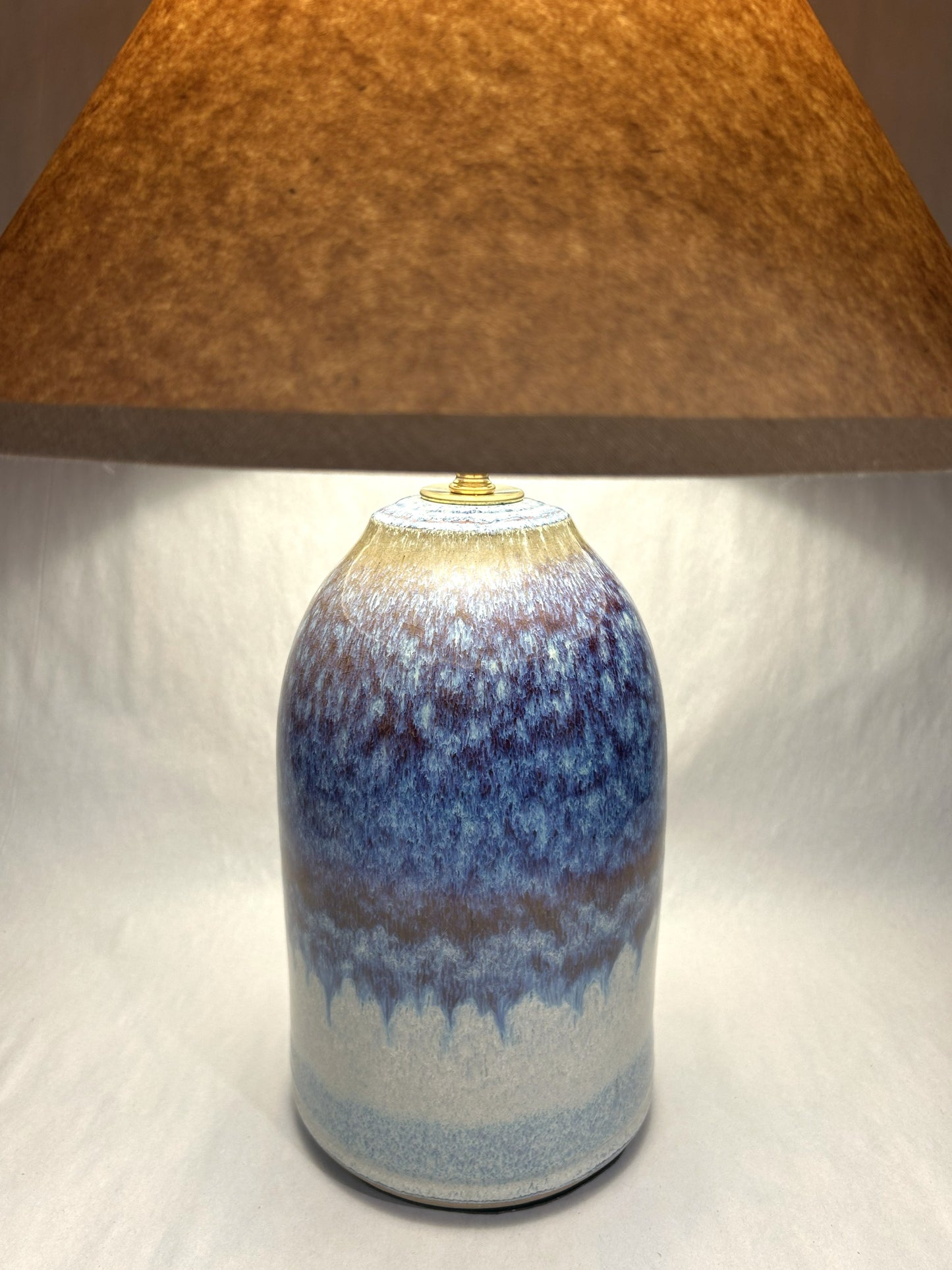 Handmade Pottery Lamp with Electric Blue Glaze - Handmade Finial