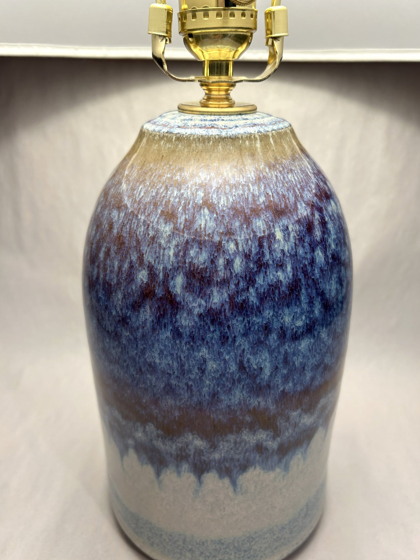Handmade Pottery Lamp with Electric Blue Glaze - Handmade Finial
