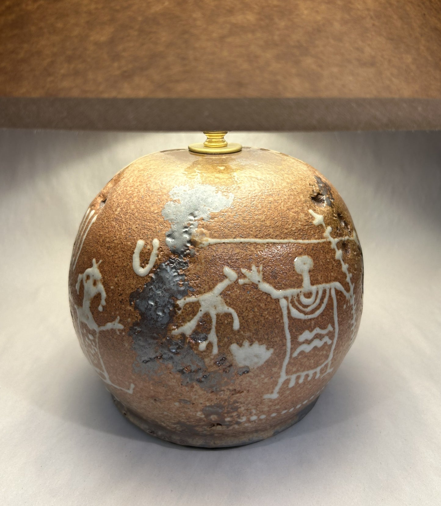 Handmade Southwestern Petroglyph Pottery Lamp - Handmade Finial - Craft Paper Shade