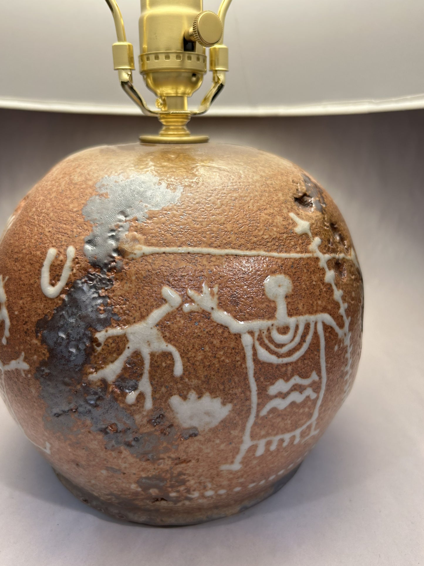 Handmade Southwestern Petroglyph Pottery Lamp - Handmade Finial - Craft Paper Shade