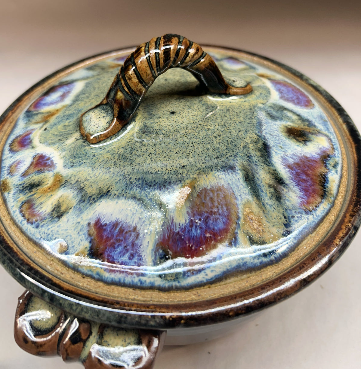 Handmade Pottery Casserole Dish with Lid - Temoku Black & Everything glaze