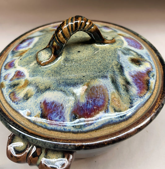 Handmade Pottery Casserole Dish with Lid - Temoku Black & Everything glaze