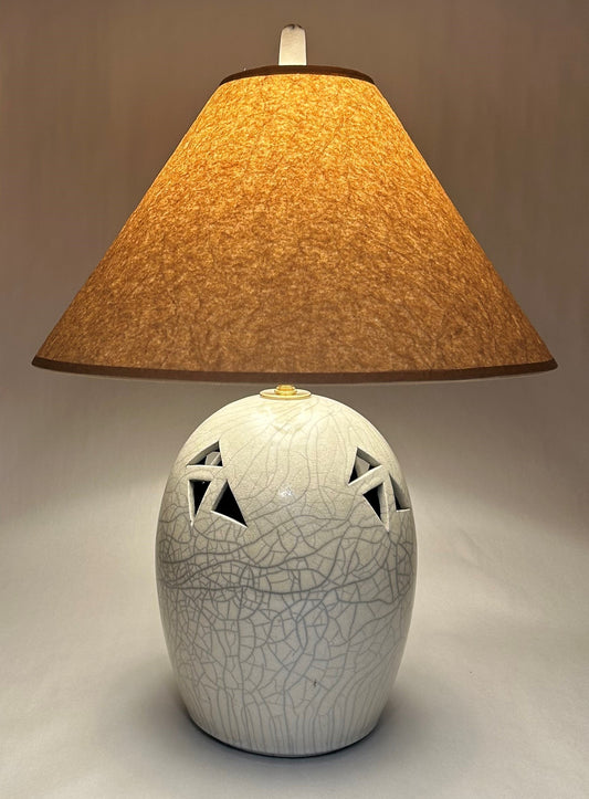 Raku Lamp - Antique white crackle glaze Handmade finial