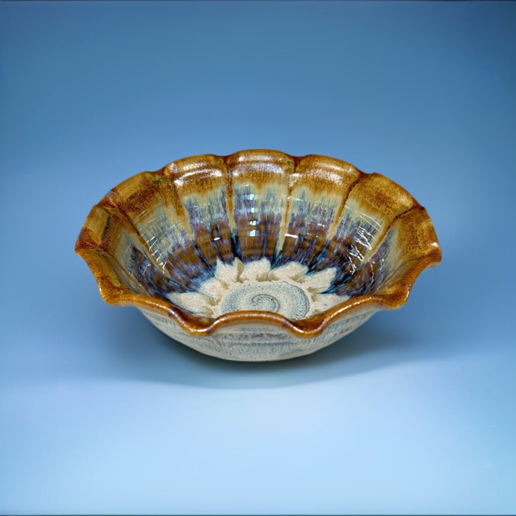 Fluted pottery serving bowl