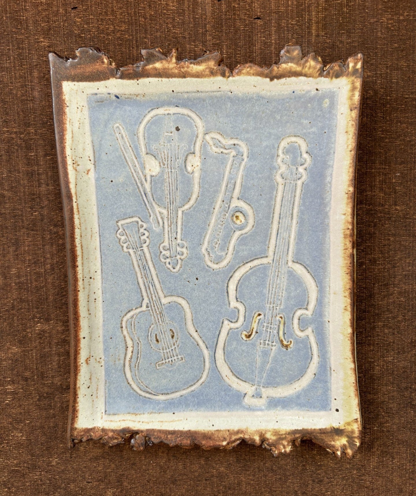 Stoneware Tray with Guitar carvings