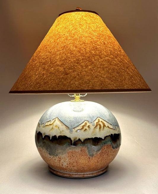 Small Pottery table lamp with Snowy Mountain glaze