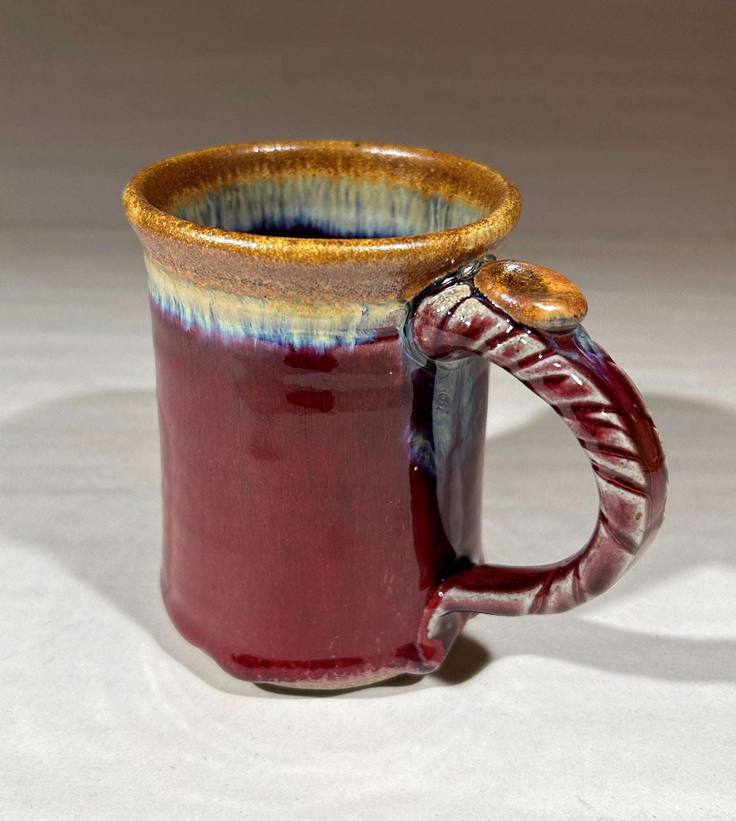 Handmade Pottery Mug with Copper red glaze 12 oz.
