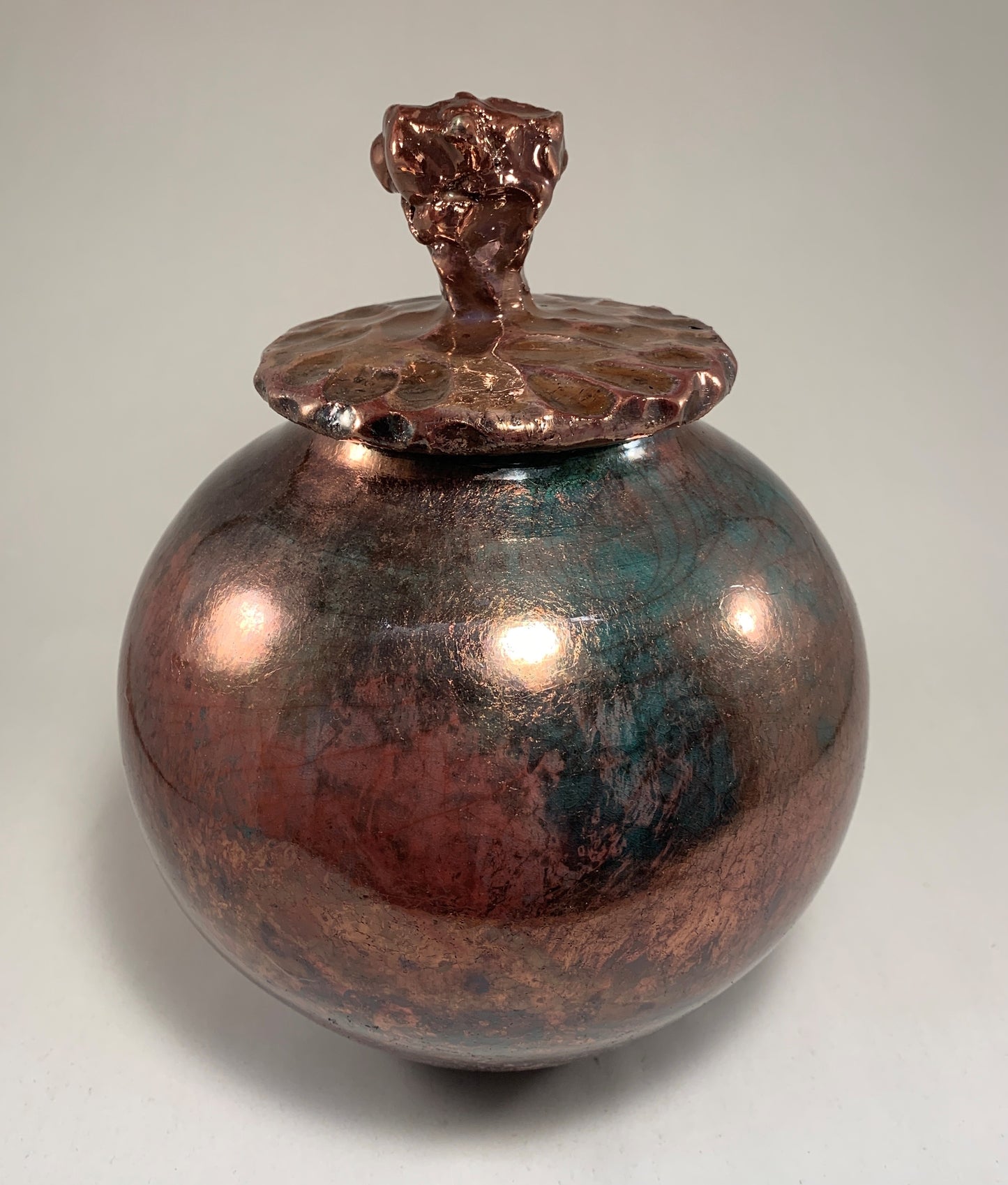 Raku Jar with green copper glaze