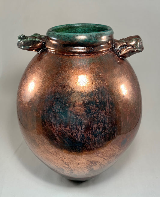 Raku vase with handles